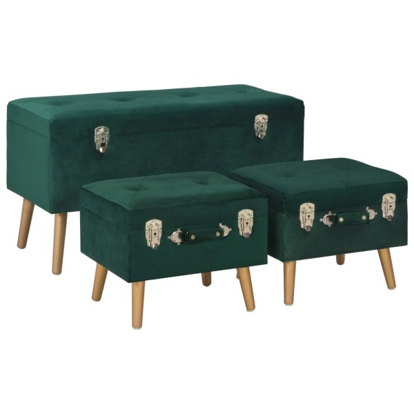 Taburetes de almacenamiento 3 piezas terciopelo verde Taburetes de almacenamiento 3 piezas terciopelo verde