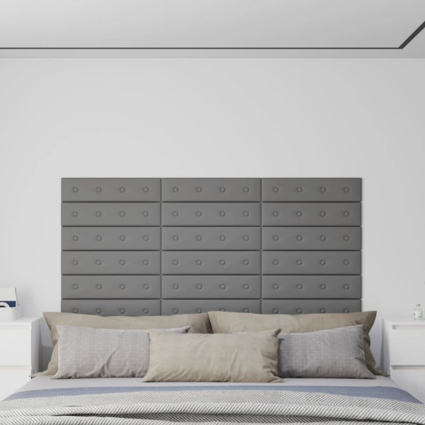 Paneles de pared 12 uds cuero sintético gris 60x15 cm 1,08 m² Paneles de pared 12 uds cuero sintético gris 60x15 cm 1,08 m²