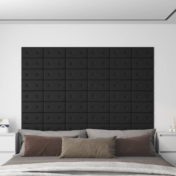 Paneles de pared 12 uds cuero sintético negro 30x15 cm 0,54 m² Paneles de pared 12 uds cuero sintético negro 30x15 cm 0,54 m²