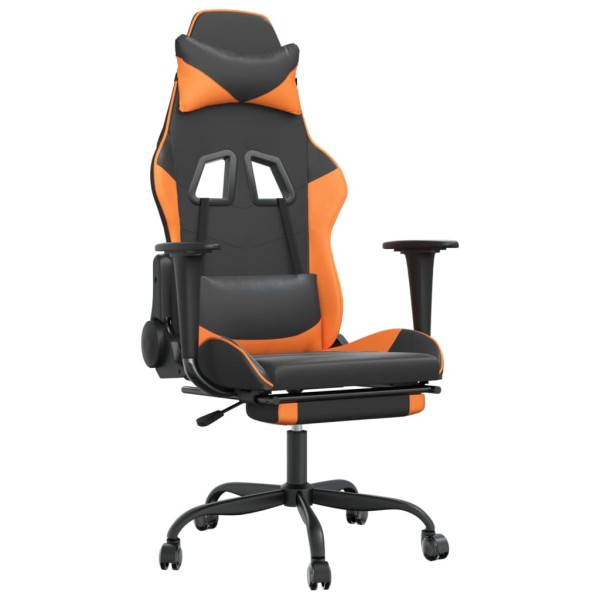 Silla gaming masaje y reposapiés cuero sintético negro naranja Silla gaming masaje y reposapiés cuero sintético negro naranja
