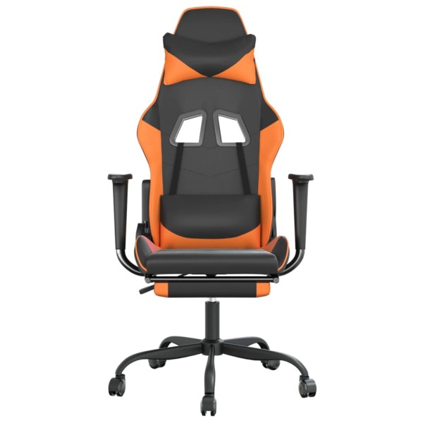 Silla gaming masaje y reposapiés cuero sintético negro naranja Silla gaming masaje y reposapiés cuero sintético negro naranja
