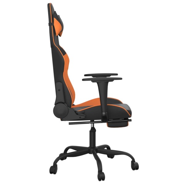 Silla gaming masaje y reposapiés cuero sintético negro naranja Silla gaming masaje y reposapiés cuero sintético negro naranja