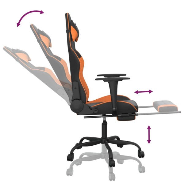 Silla gaming masaje y reposapiés cuero sintético negro naranja Silla gaming masaje y reposapiés cuero sintético negro naranja