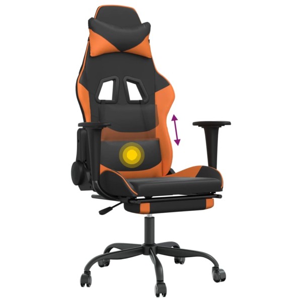Silla gaming masaje y reposapiés cuero sintético negro naranja Silla gaming masaje y reposapiés cuero sintético negro naranja