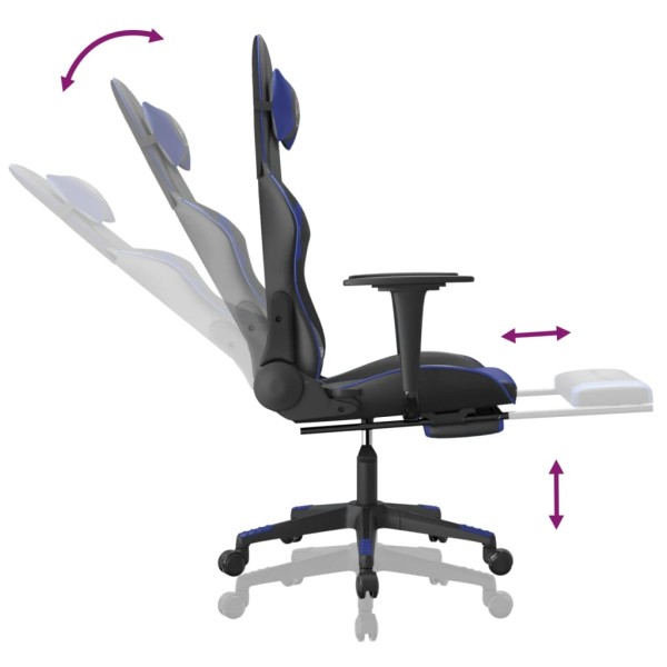 Silla gaming de masaje y reposapiés cuero sintético negro azul Silla gaming de masaje y reposapiés cuero sintético negro azul