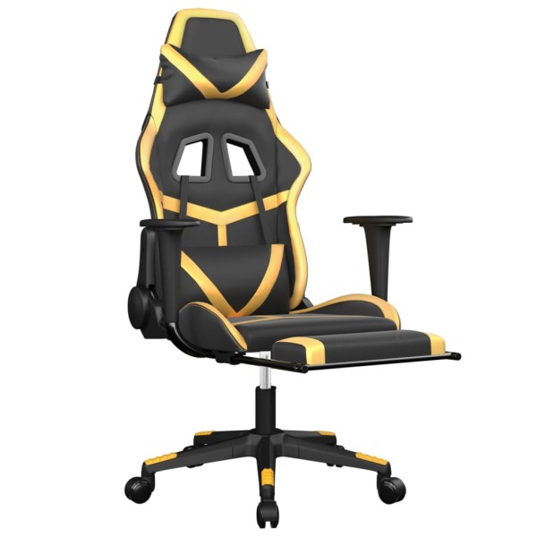 Silla gaming masaje y reposapiés cuero sintético negro dorado Silla gaming masaje y reposapiés cuero sintético negro dorado