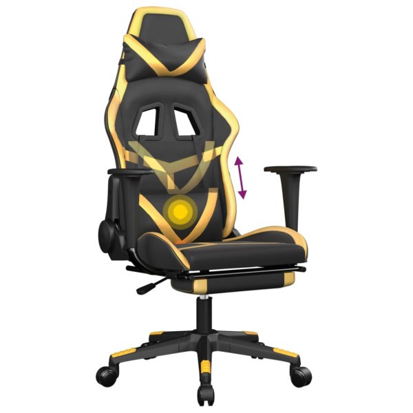 Silla gaming masaje y reposapiés cuero sintético negro dorado Silla gaming masaje y reposapiés cuero sintético negro dorado
