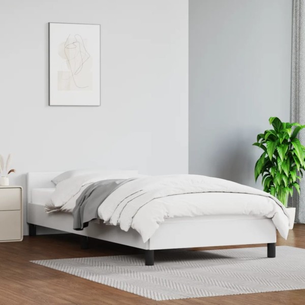 Estructura de cama con cabecero cuero sintético blanco 90x200cm Estructura de cama con cabecero cuero sintético blanco 90x200cm