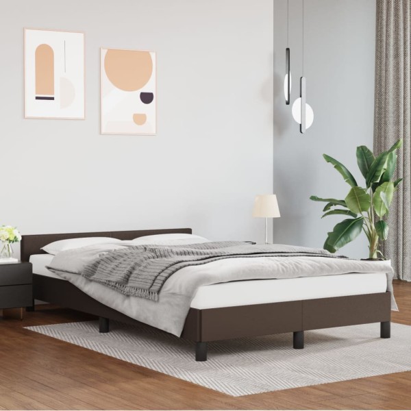 Estructura de cama cabecero cuero sintético marrón 120x200 cm Estructura de cama cabecero cuero sintético marrón 120x200 cm