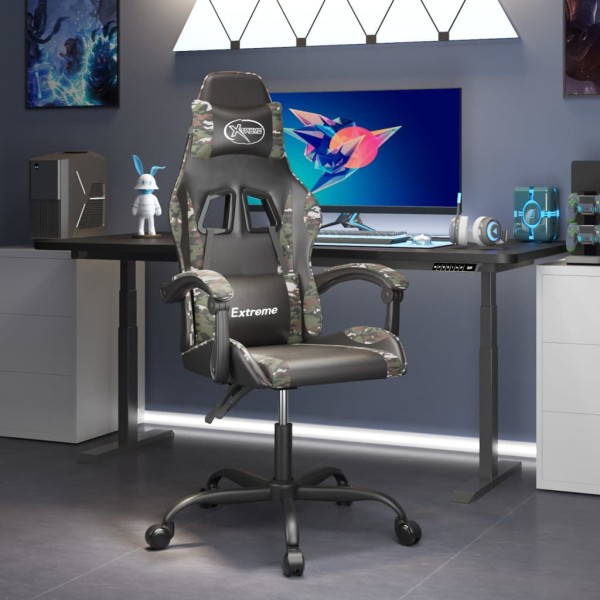 Silla gaming giratoria cuero sintético negro y camuflaje Silla gaming giratoria cuero sintético negro y camuflaje