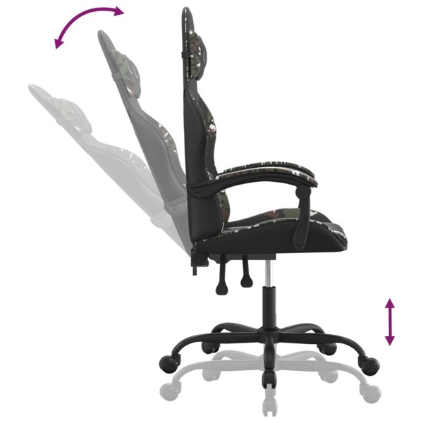 Silla gaming giratoria cuero sintético negro y camuflaje Silla gaming giratoria cuero sintético negro y camuflaje