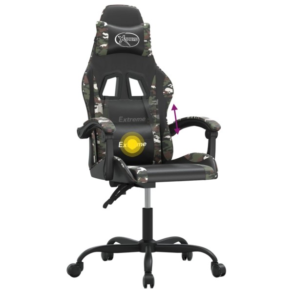 Silla gaming giratoria cuero sintético negro y camuflaje Silla gaming giratoria cuero sintético negro y camuflaje