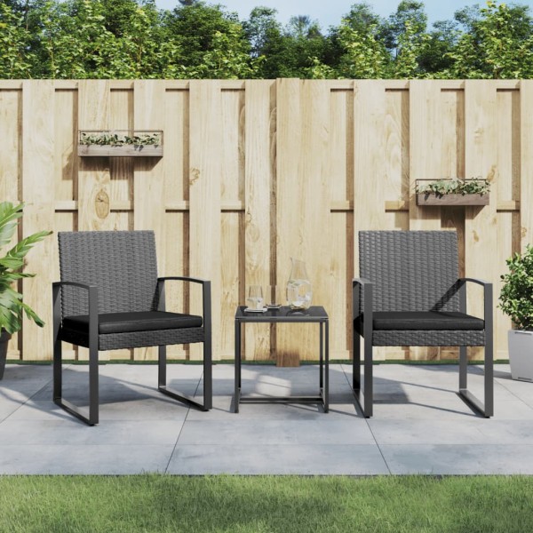 Set comedor jardín 3 pzas cojines PP aspecto ratán gris oscuro Set comedor jardín 3 pzas cojines PP aspecto ratán gris oscuro