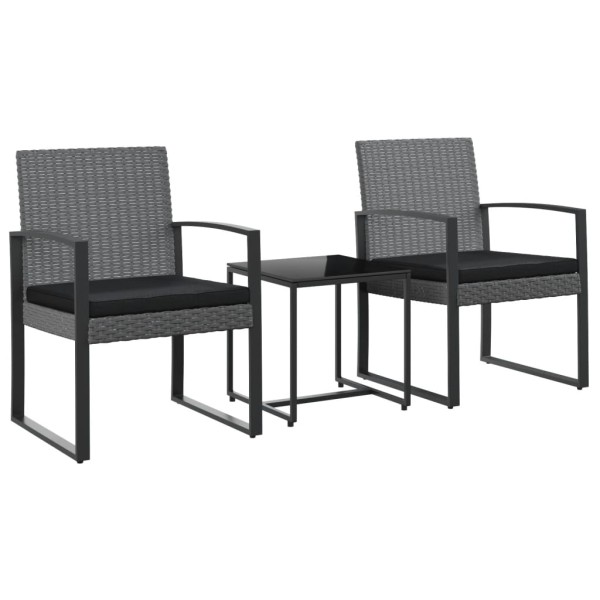 Set comedor jardín 3 pzas cojines PP aspecto ratán gris oscuro Set comedor jardín 3 pzas cojines PP aspecto ratán gris oscuro