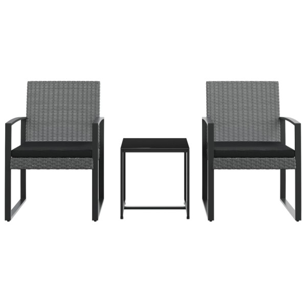 Set comedor jardín 3 pzas cojines PP aspecto ratán gris oscuro Set comedor jardín 3 pzas cojines PP aspecto ratán gris oscuro
