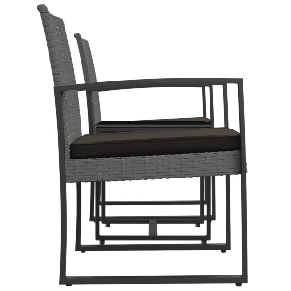 Set comedor jardín 3 pzas cojines PP aspecto ratán gris oscuro Set comedor jardín 3 pzas cojines PP aspecto ratán gris oscuro