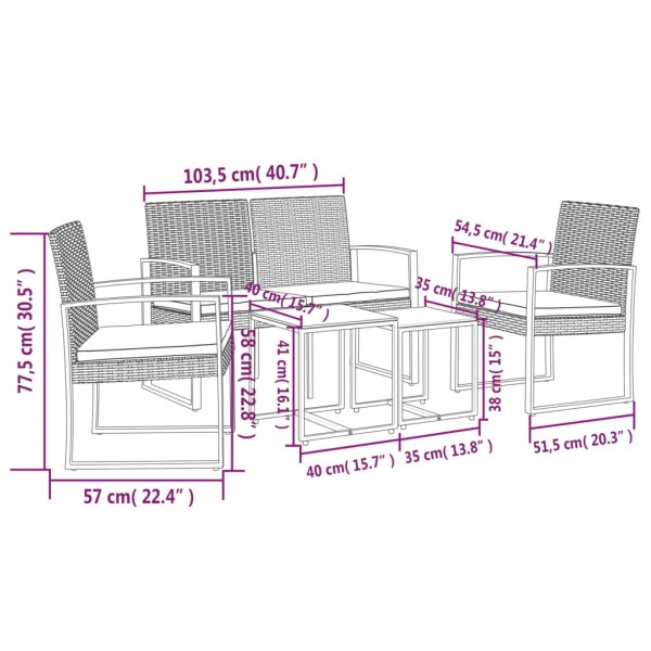 Set comedor jardín 5 pzas cojines PP aspecto ratán gris oscuro Set comedor jardín 5 pzas cojines PP aspecto ratán gris oscuro