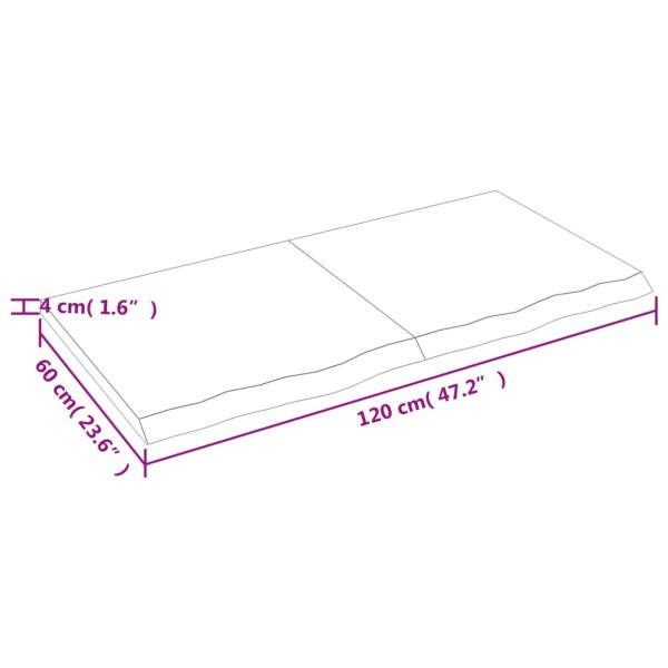 Estante de pared madera maciza roble sin tratar 120x60x(2-4) cm
