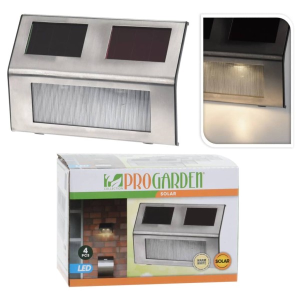 ProGarden Lámparas solares LED de jardín 4 unidades acero ProGarden Lámparas solares LED de jardín 4 unidades acero
