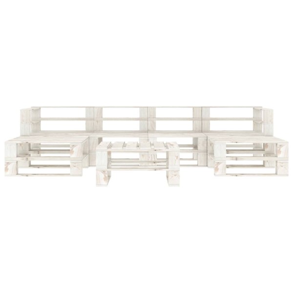 Juego de muebles de palets para jardín 7 piezas madera blanco Juego de muebles de palets para jardín 7 piezas madera blanco