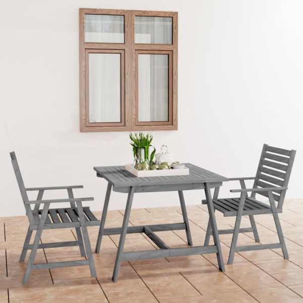 Juego de comedor de jardín 3 pzas madera maciza de acacia gris Juego de comedor de jardín 3 pzas madera maciza de acacia gris