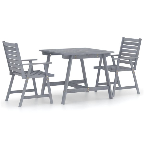 Juego de comedor de jardín 3 pzas madera maciza de acacia gris Juego de comedor de jardín 3 pzas madera maciza de acacia gris