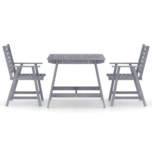 Juego de comedor de jardín 3 pzas madera maciza de acacia gris Juego de comedor de jardín 3 pzas madera maciza de acacia gris