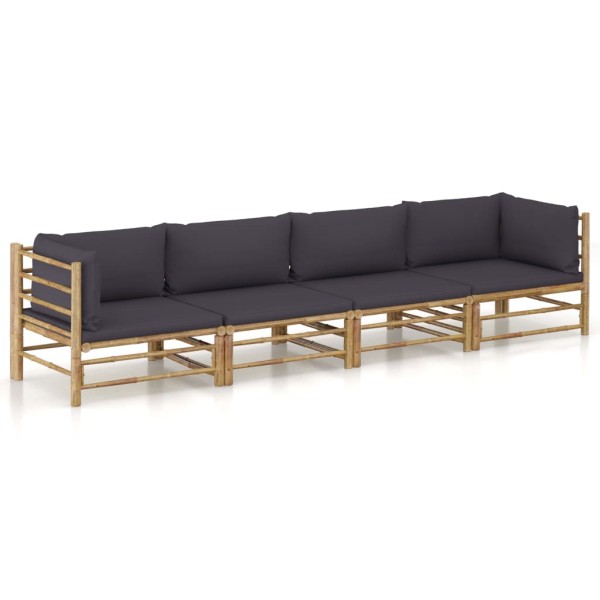 Set de muebles de jardín 4 piezas bambú y cojines gris oscuro Set de muebles de jardín 4 piezas bambú y cojines gris oscuro