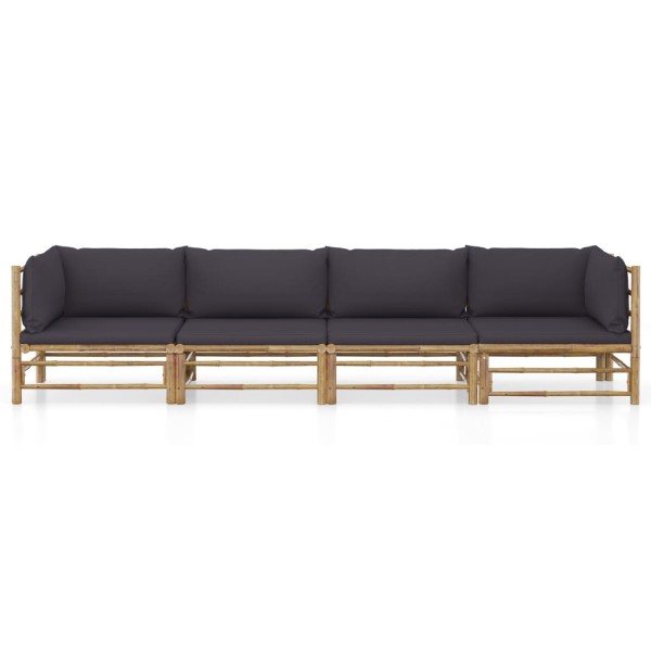 Set de muebles de jardín 4 piezas bambú y cojines gris oscuro Set de muebles de jardín 4 piezas bambú y cojines gris oscuro