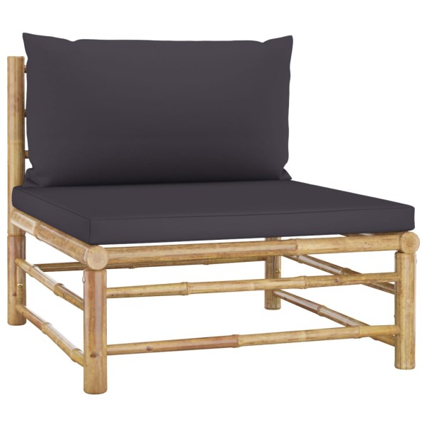 Set de muebles de jardín 4 piezas bambú y cojines gris oscuro Set de muebles de jardín 4 piezas bambú y cojines gris oscuro