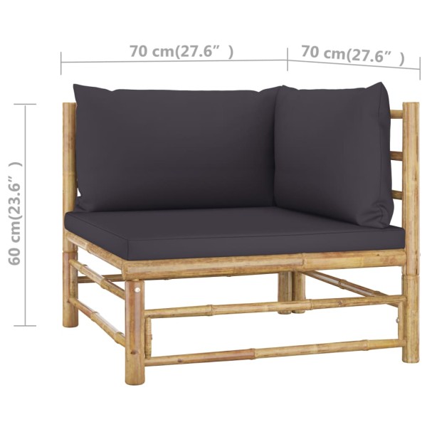 Set de muebles de jardín 4 piezas bambú y cojines gris oscuro Set de muebles de jardín 4 piezas bambú y cojines gris oscuro