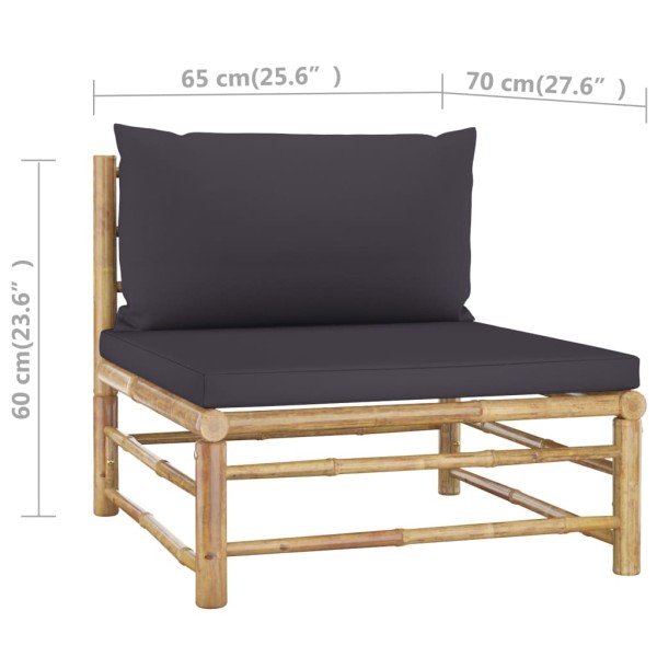 Set de muebles de jardín 4 piezas bambú y cojines gris oscuro Set de muebles de jardín 4 piezas bambú y cojines gris oscuro