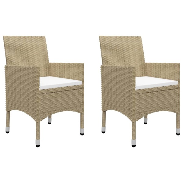 Mesa y sillas de jardín 3 pzas ratán PE y vidrio templado beige Mesa y sillas de jardín 3 pzas ratán PE y vidrio templado beige