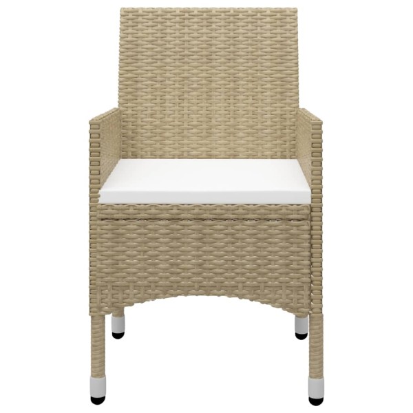 Mesa y sillas de jardín 3 pzas ratán PE y vidrio templado beige Mesa y sillas de jardín 3 pzas ratán PE y vidrio templado beige