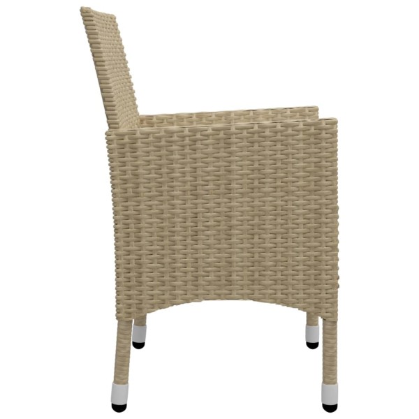 Mesa y sillas de jardín 3 pzas ratán PE y vidrio templado beige Mesa y sillas de jardín 3 pzas ratán PE y vidrio templado beige