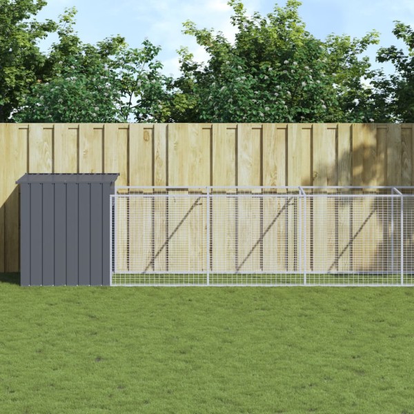 Caseta perros con corral acero galvanizado gris 110x813x110 cm Caseta perros con corral acero galvanizado gris 110x813x110 cm