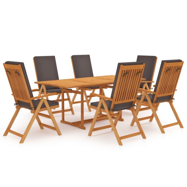 Set de comedor para jardín 7 piezas teca maciza y cojines gris Set de comedor para jardín 7 piezas teca maciza y cojines gris