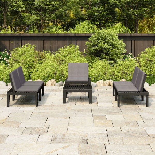 Set de muebles de jardín 4 piezas con cojines plástico gris Set de muebles de jardín 4 piezas con cojines plástico gris