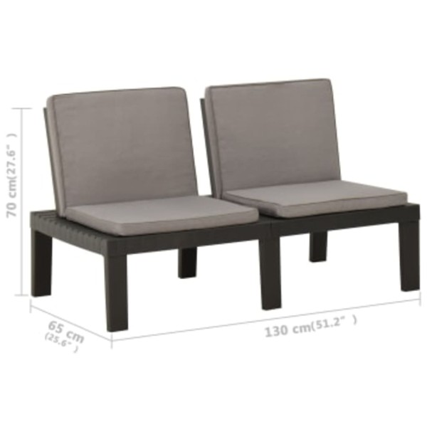 Set de muebles de jardín 4 piezas con cojines plástico gris Set de muebles de jardín 4 piezas con cojines plástico gris
