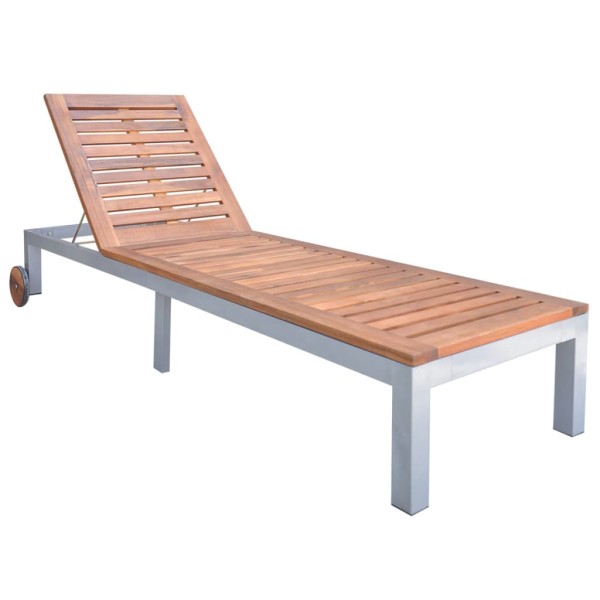 Tumbona con cojín madera maciza de acacia y acero galvanizado Tumbona con cojín madera maciza de acacia y acero galvanizado