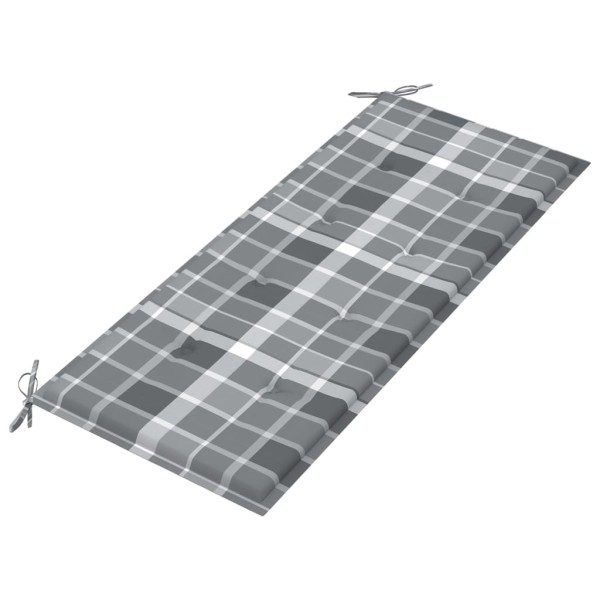 Banco de jardín madera de teca con cojín a cuadros gris 120 cm Banco de jardín madera de teca con cojín a cuadros gris 120 cm