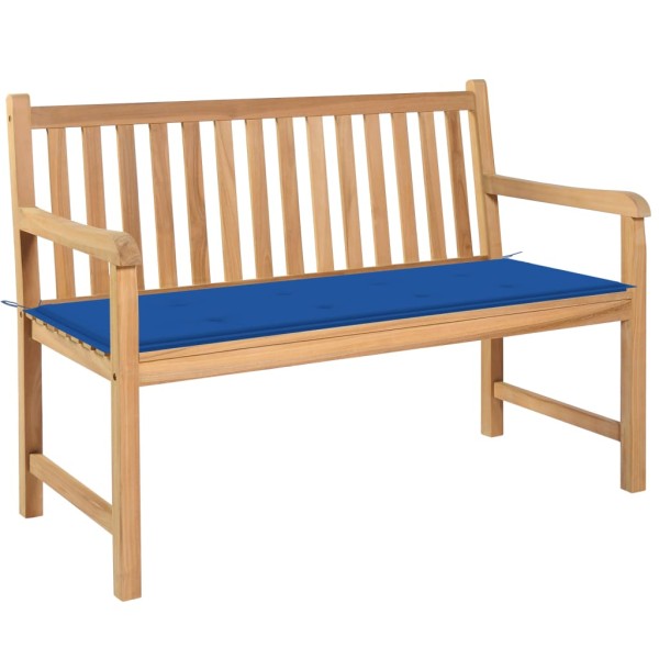 Banco de jardín madera maciza teca con cojín azul royal 120 cm Banco de jardín madera maciza teca con cojín azul royal 120 cm