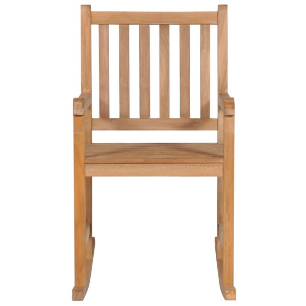 Silla mecedora de madera maciza de teca con cojín blanco crema Silla mecedora de madera maciza de teca con cojín blanco crema