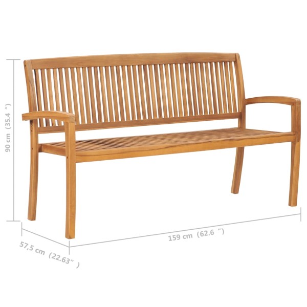 Banco de jardín apilable con cojín madera maciza teca 159 cm Banco de jardín apilable con cojín madera maciza teca 159 cm