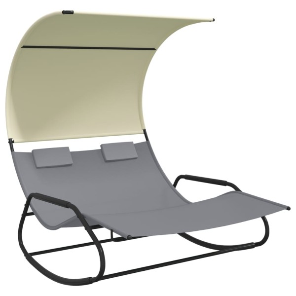 Tumbona mecedora doble con toldo gris y crema Tumbona mecedora doble con toldo gris y crema