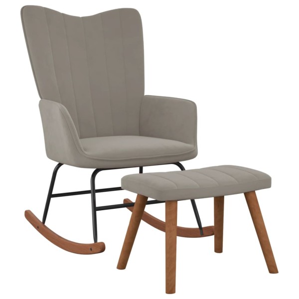 Silla mecedora con reposapiés terciopelo gris claro Silla mecedora con reposapiés terciopelo gris claro