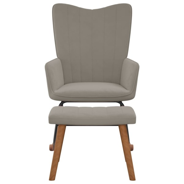 Silla mecedora con reposapiés terciopelo gris claro Silla mecedora con reposapiés terciopelo gris claro