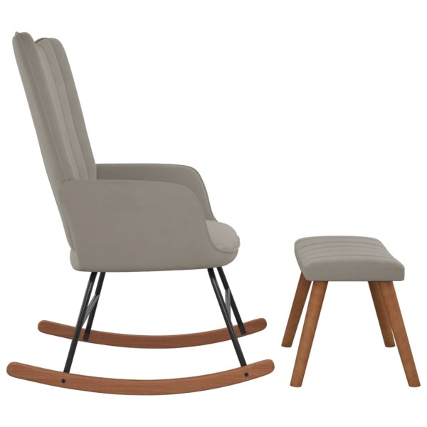 Silla mecedora con reposapiés terciopelo gris claro Silla mecedora con reposapiés terciopelo gris claro