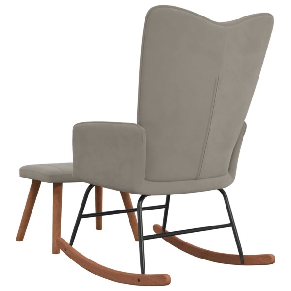 Silla mecedora con reposapiés terciopelo gris claro Silla mecedora con reposapiés terciopelo gris claro