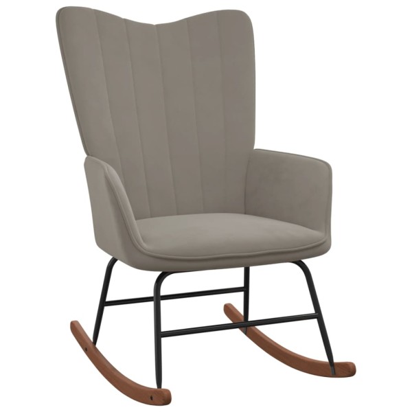 Silla mecedora con reposapiés terciopelo gris claro Silla mecedora con reposapiés terciopelo gris claro